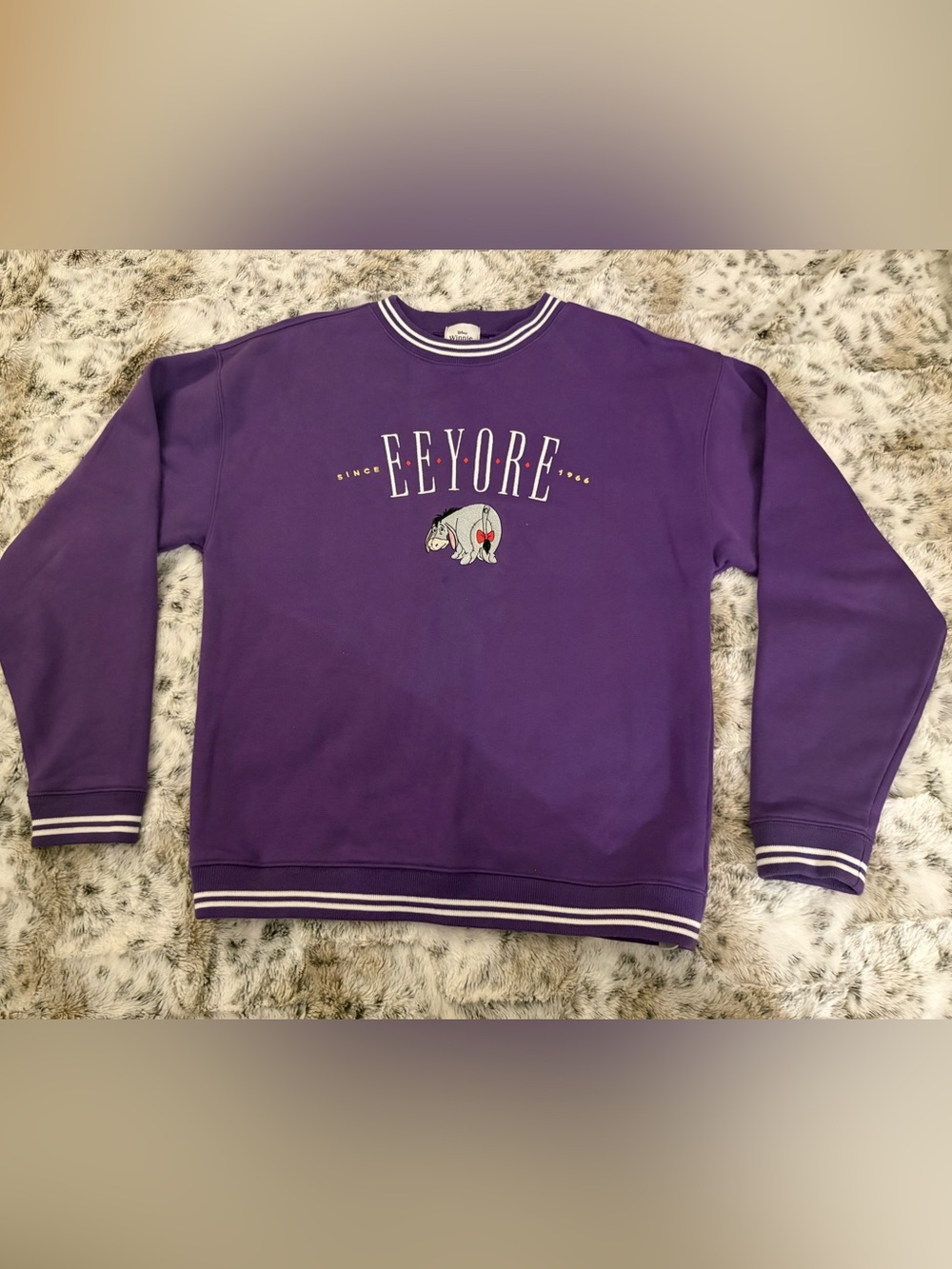 90s Style Disney Parks Purple Eeyore Sweatshirt with Stripe Trim